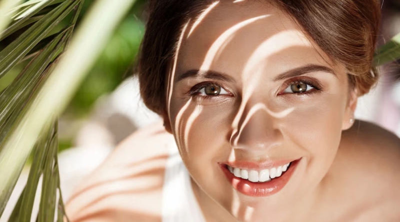 a girl in sun shade showing her beautiful skin